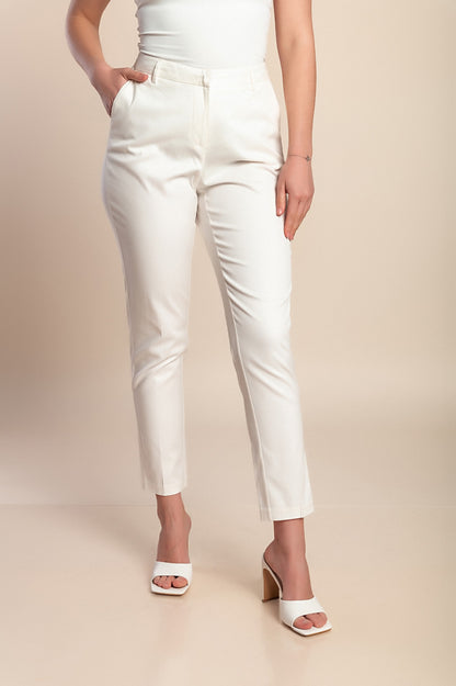 Pantaloni eleganti 7/8 taglie forti, crema