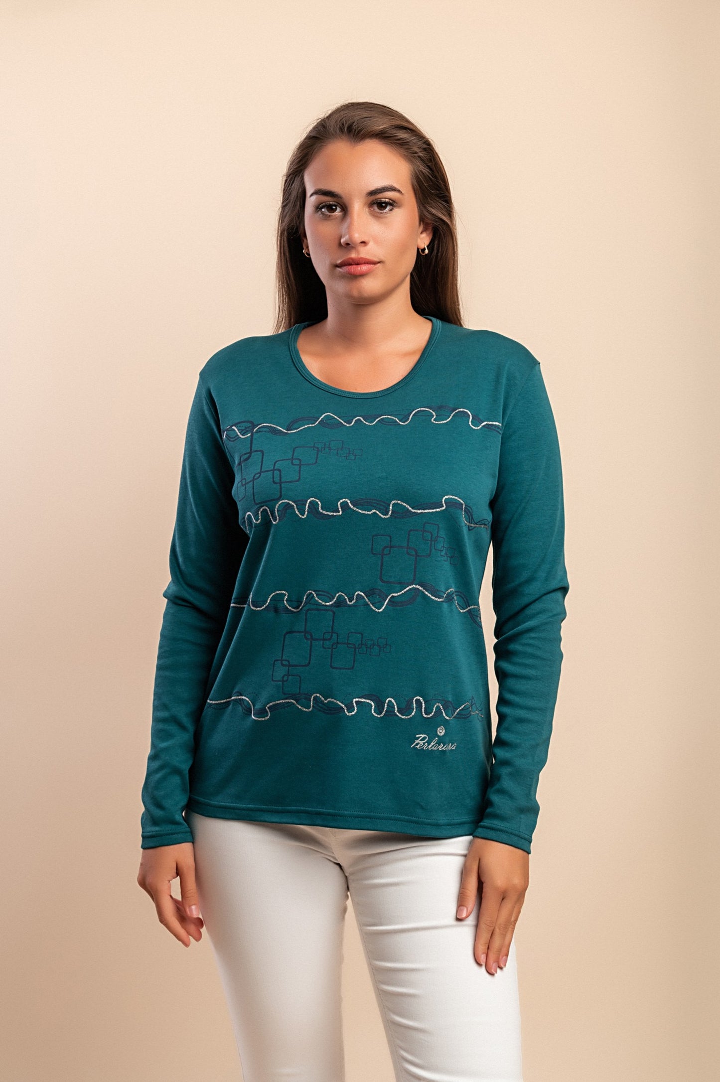 Maglia in cotone a maniche lunghe, verde