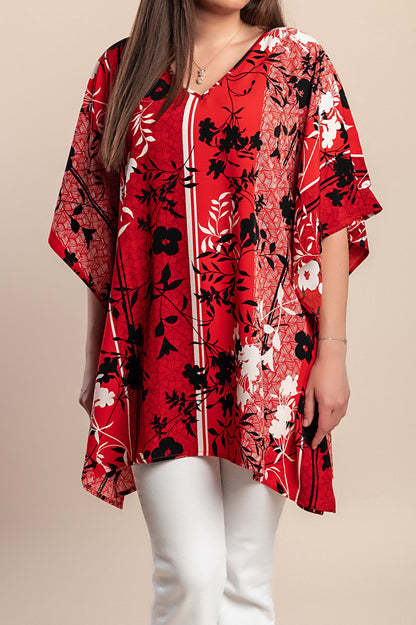 Camicetta taglie forti con stampa floreale, rossa