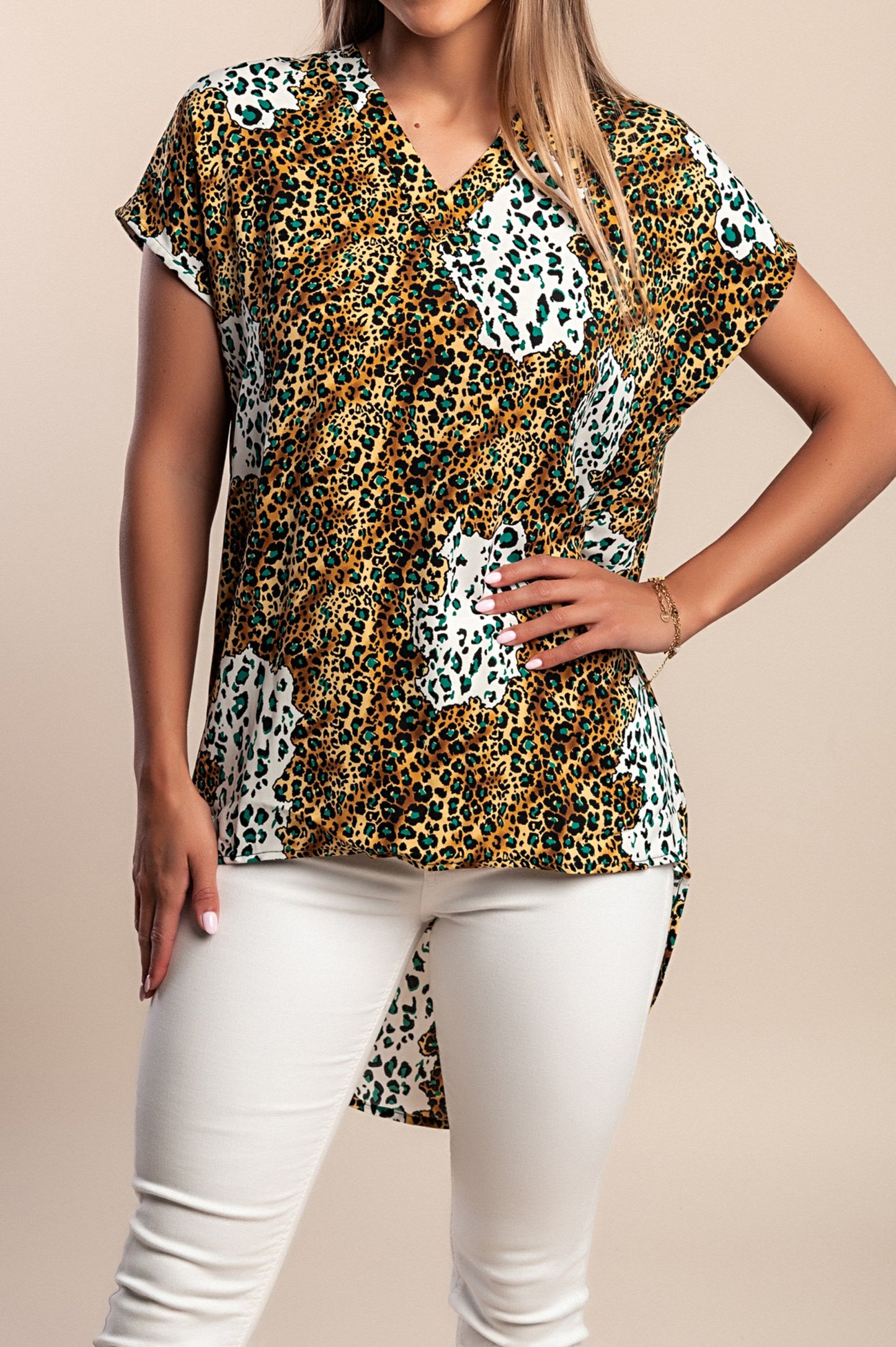 Top con stampa leopardata, nero
