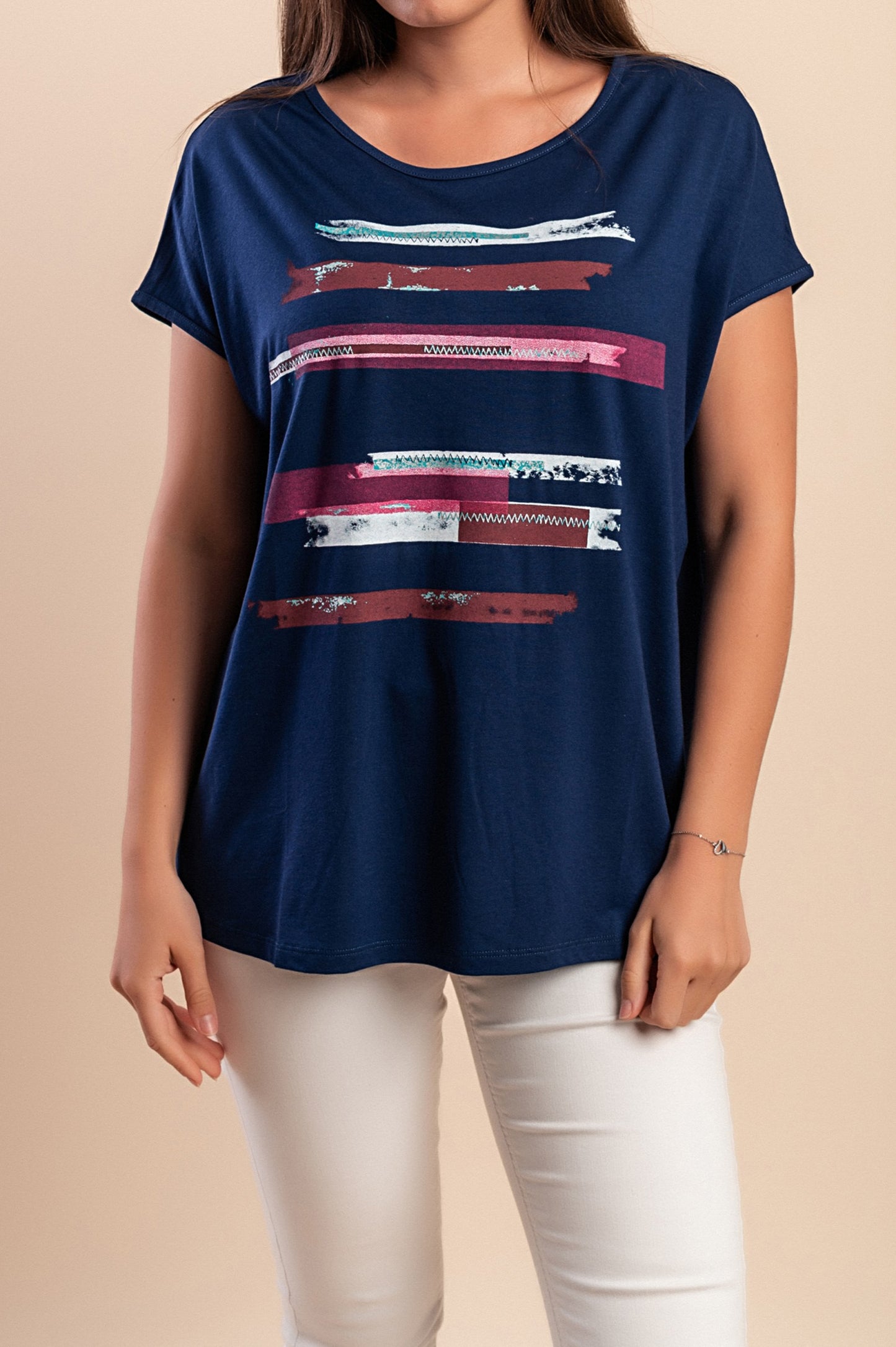 Maglietta con stampa, blu scuro