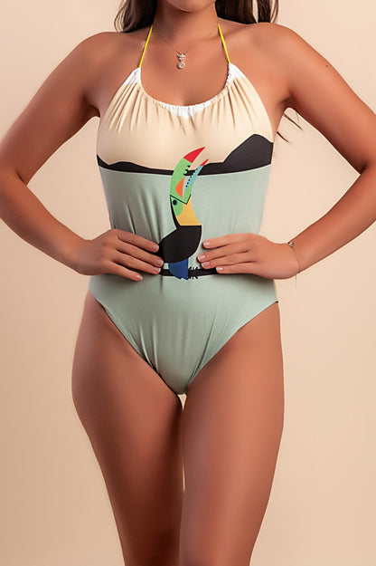 Costume intero con stampa, verde