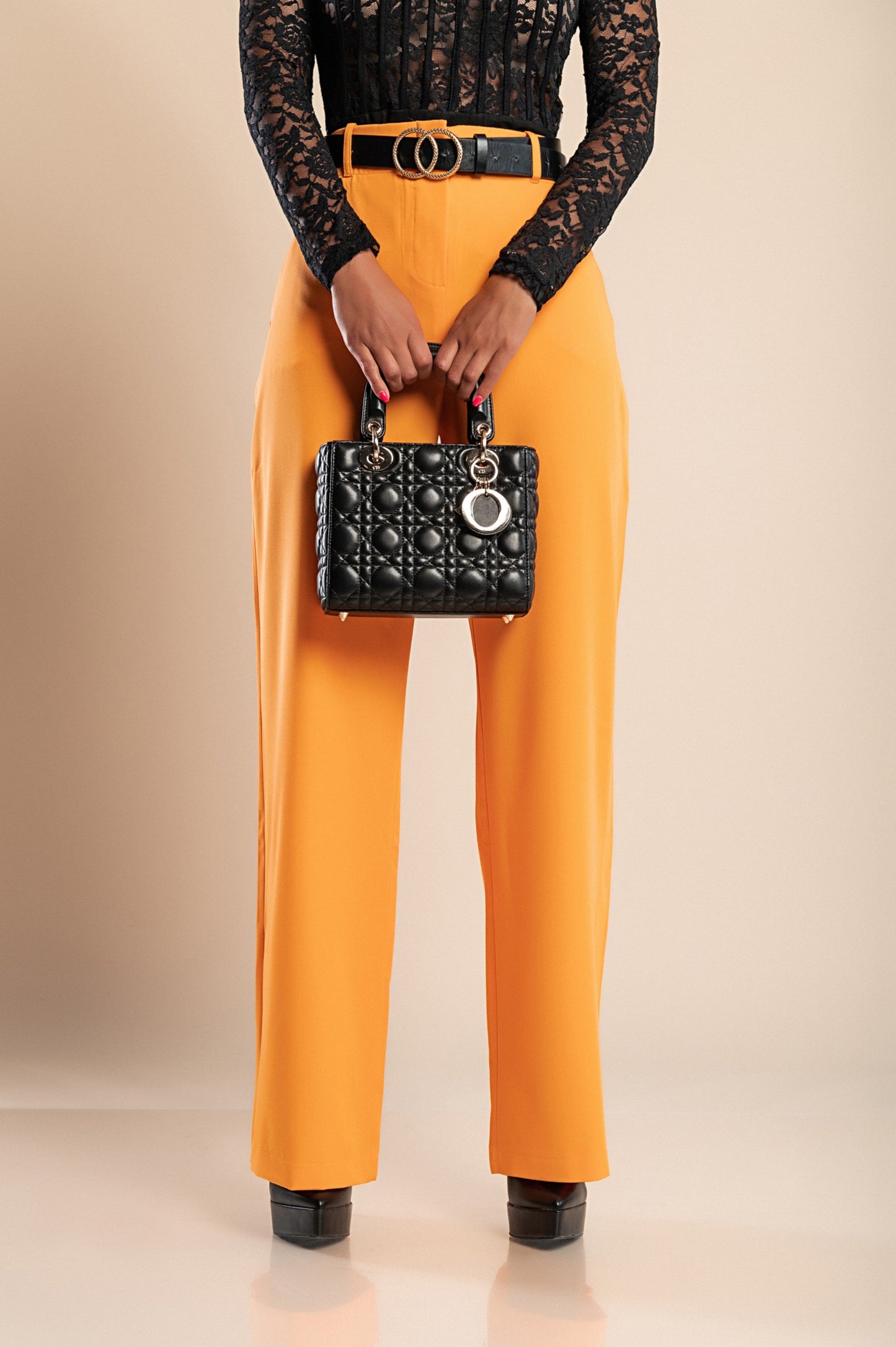 Pantalone elegante a gamba larga, arancione