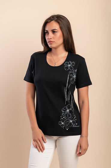 T-shirt in cotone con stampa, nera