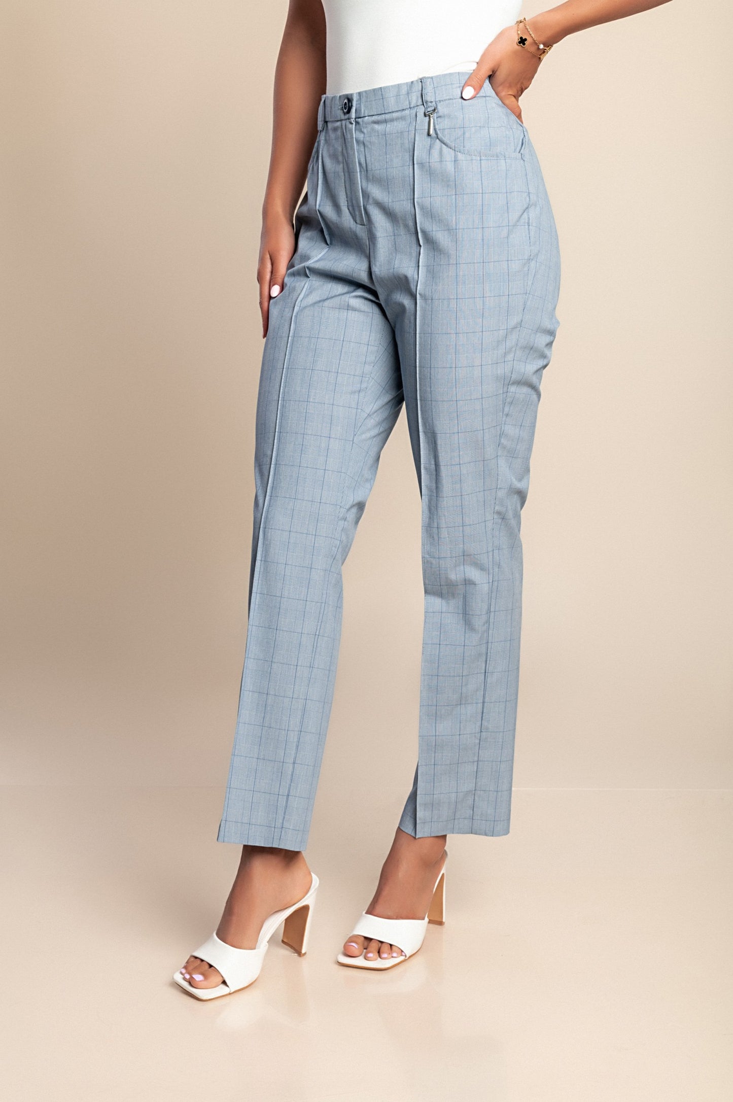 Pantaloni a quadri taglie forti, azzurri