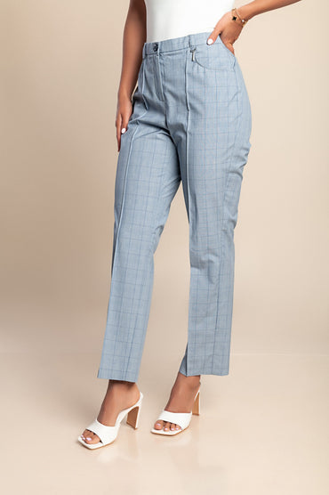 Pantaloni a quadri taglie forti, azzurri