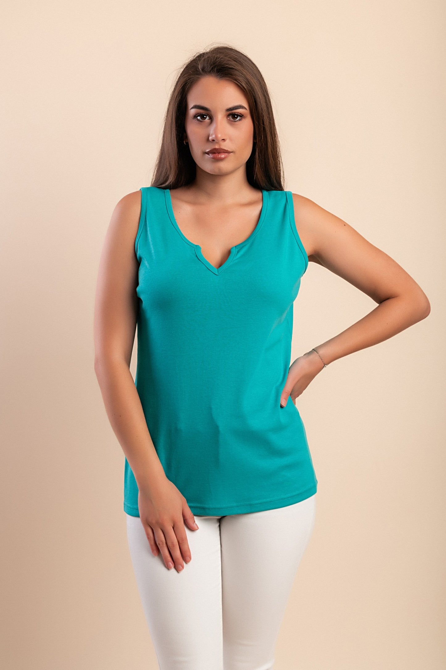 Camicia senza maniche in cotone, beige