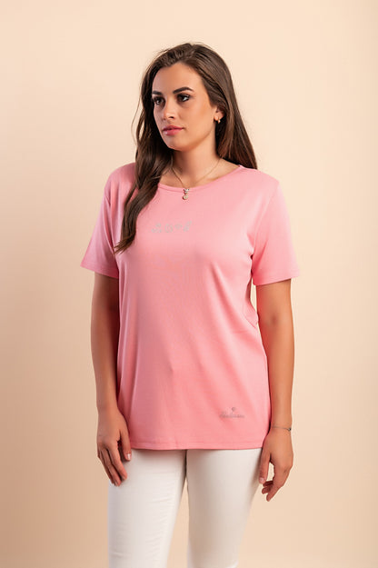 T-shirt in cotone con scollo rotondo, rossa