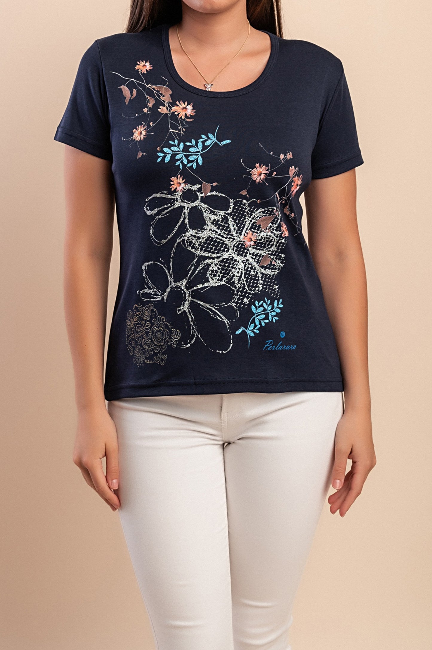 T-shirt in cotone con stampa, arancione