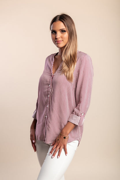 Maglietta taglie forti con stampa a righe, rossa