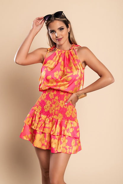 Mini abito elegante con stampa Torsa, fucsia