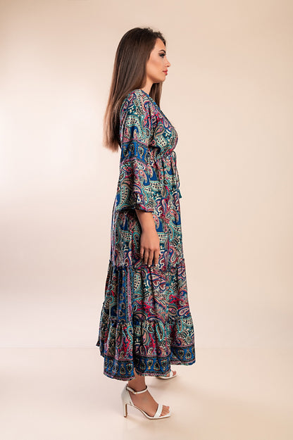 Abito maxi con stampa, blu