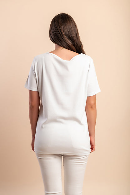 T-shirt in cotone con scollo rotondo, rossa