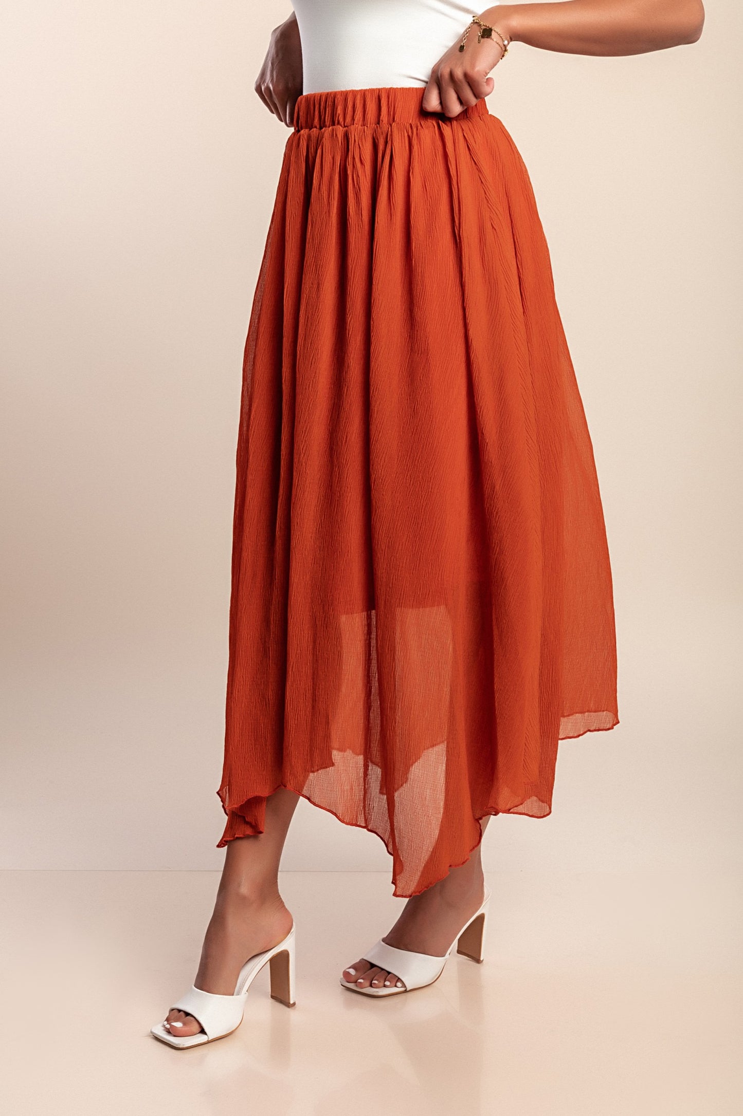 Gonna midi con elastico in vita, mattone