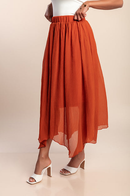 Gonna midi con elastico in vita, mattone