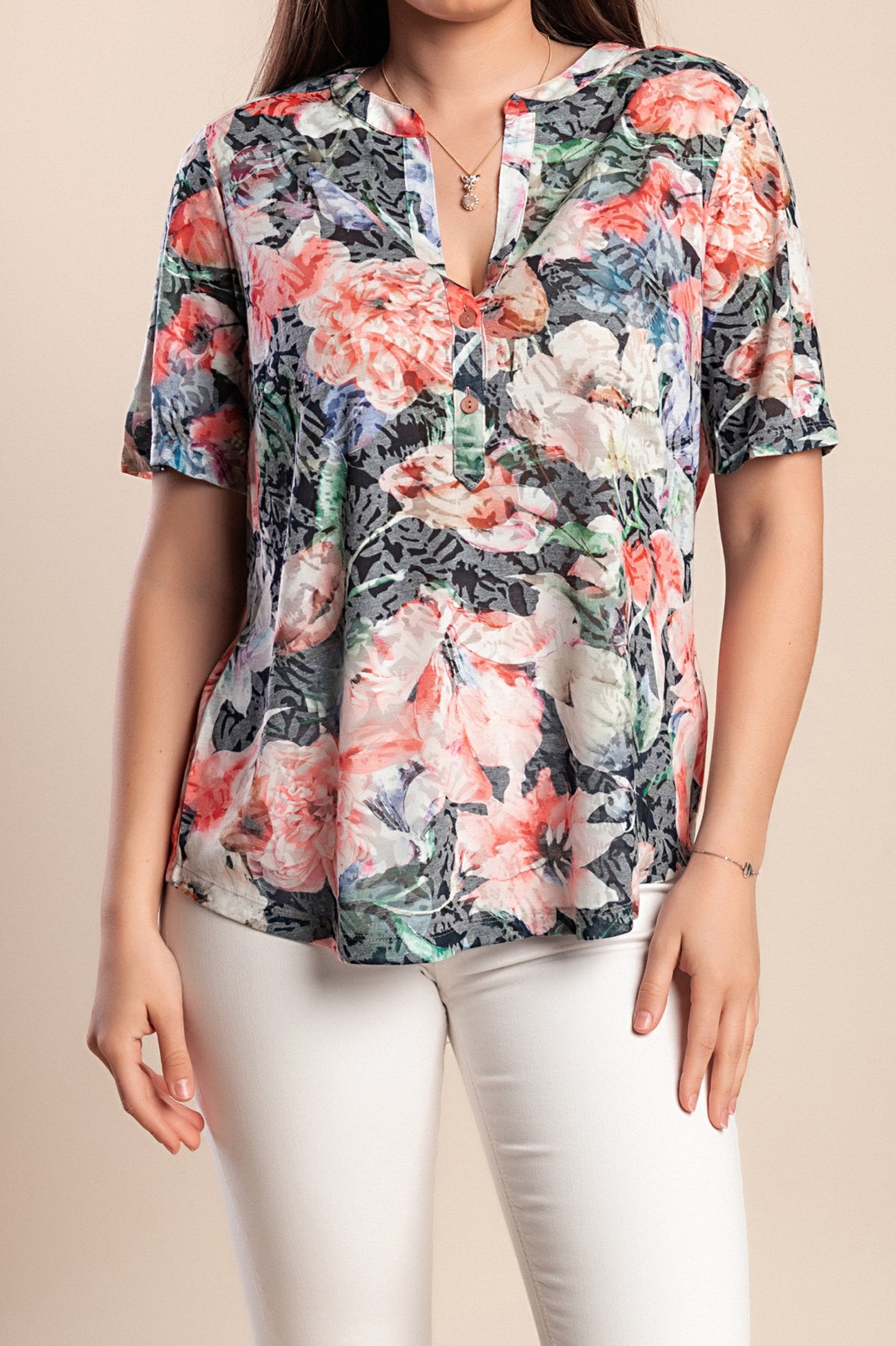 Camicetta con stampa floreale, multicolore