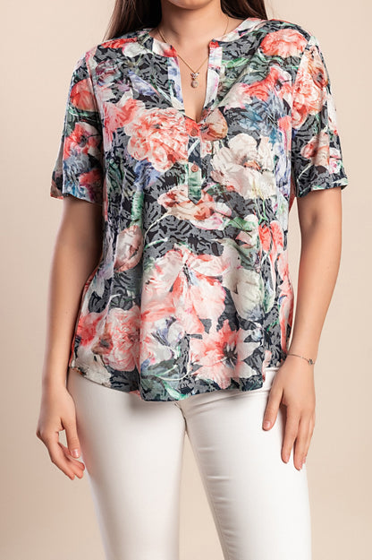 Camicetta con stampa floreale, multicolore