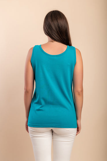 Top in cotone stampato, turchese