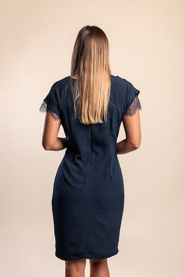 Abito in pizzo taglie forti, blu scuro