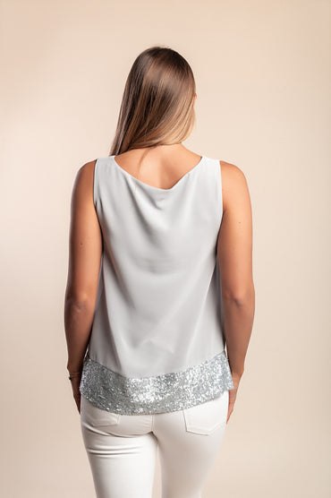 Top con paillettes, grigio