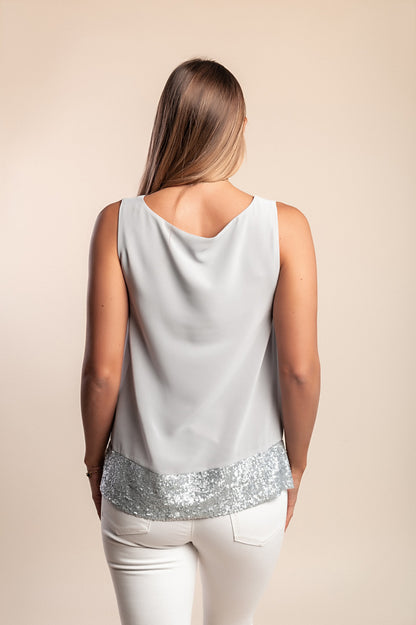 Top con paillettes, grigio