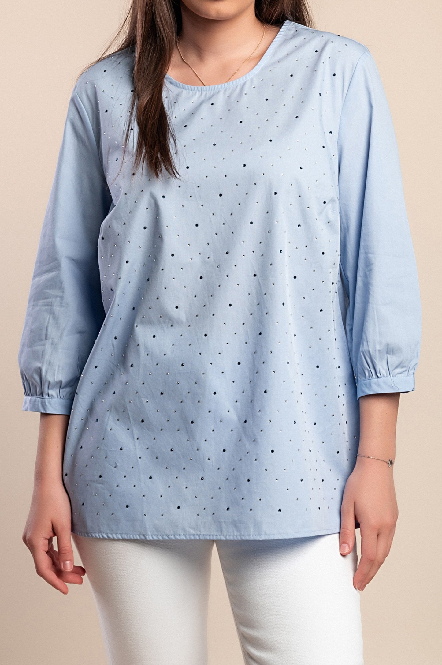 Camicetta in cotone taglie forti, azzurra