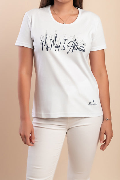 T-shirt in cotone con stampa, azzurra