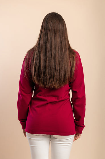 Top in cotone a maniche lunghe, fucsia