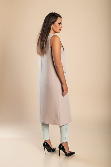 Gilet lungo elegante con bottone, beige