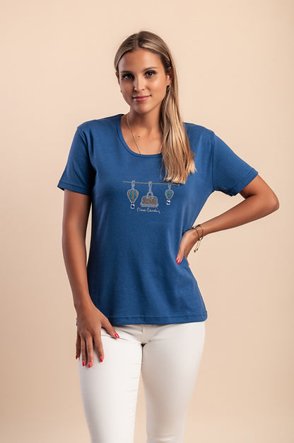 T-shirt in cotone con stampa, turchese