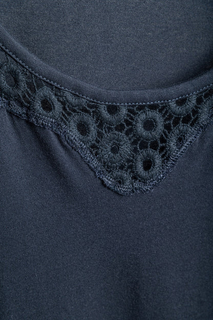 Top in cotone con pizzo, blu scuro