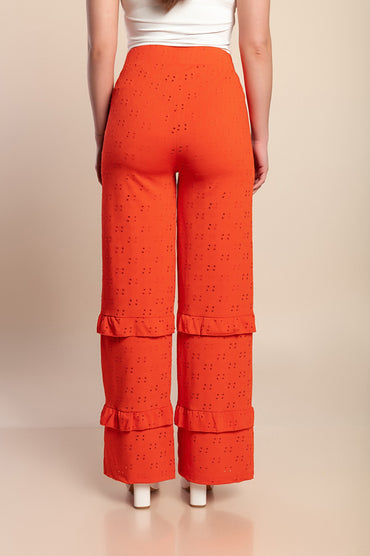 Pantaloni lunghi a vita alta, arancioni