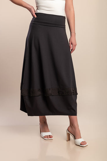 Gonna lunga in cotone, grigio scuro