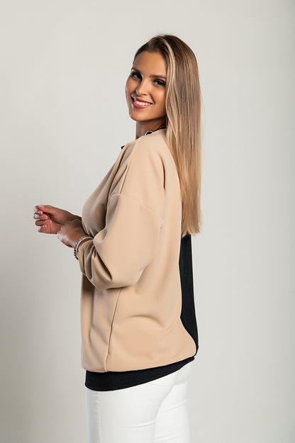 Maglia ampia con stampa geometrica, nero e beige