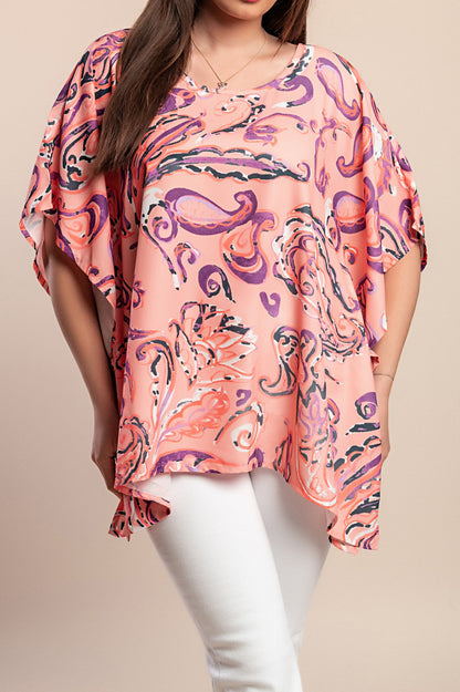 Camicetta stampata taglie forti, rosa