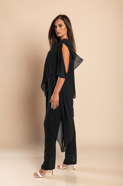 Set di elegante tunica traslucida e pantaloni lunghi  Claudette, neri
