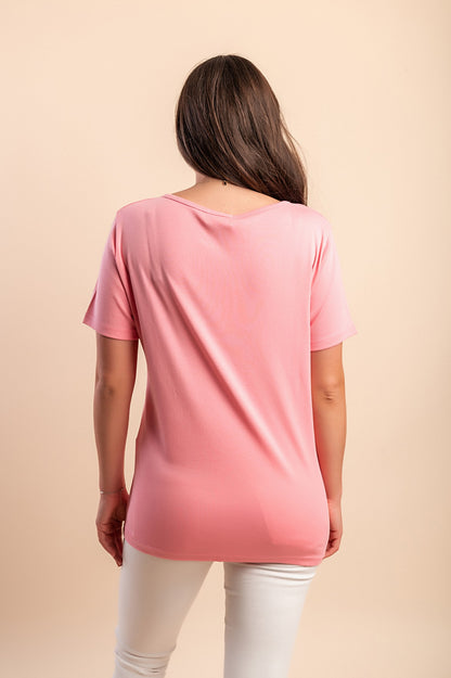 T-shirt in cotone con scollo rotondo, rossa