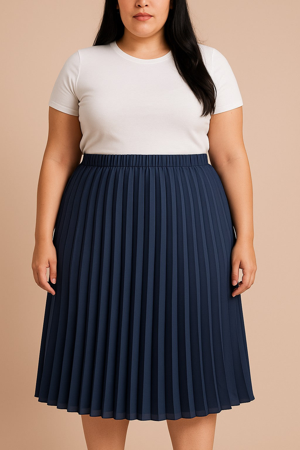 Gonna midi plissettata taglie forti, blu scuro