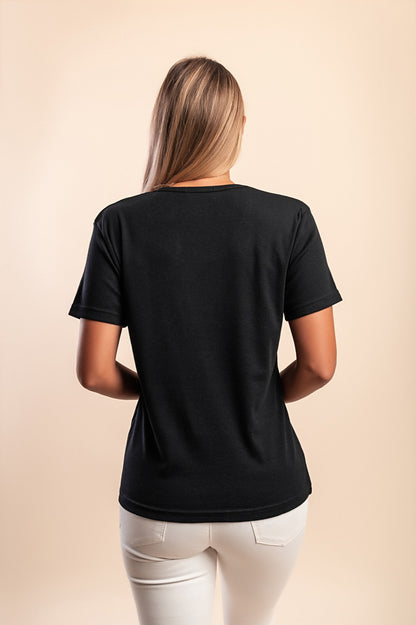 T-shirt in cotone con scollo rotondo, nera