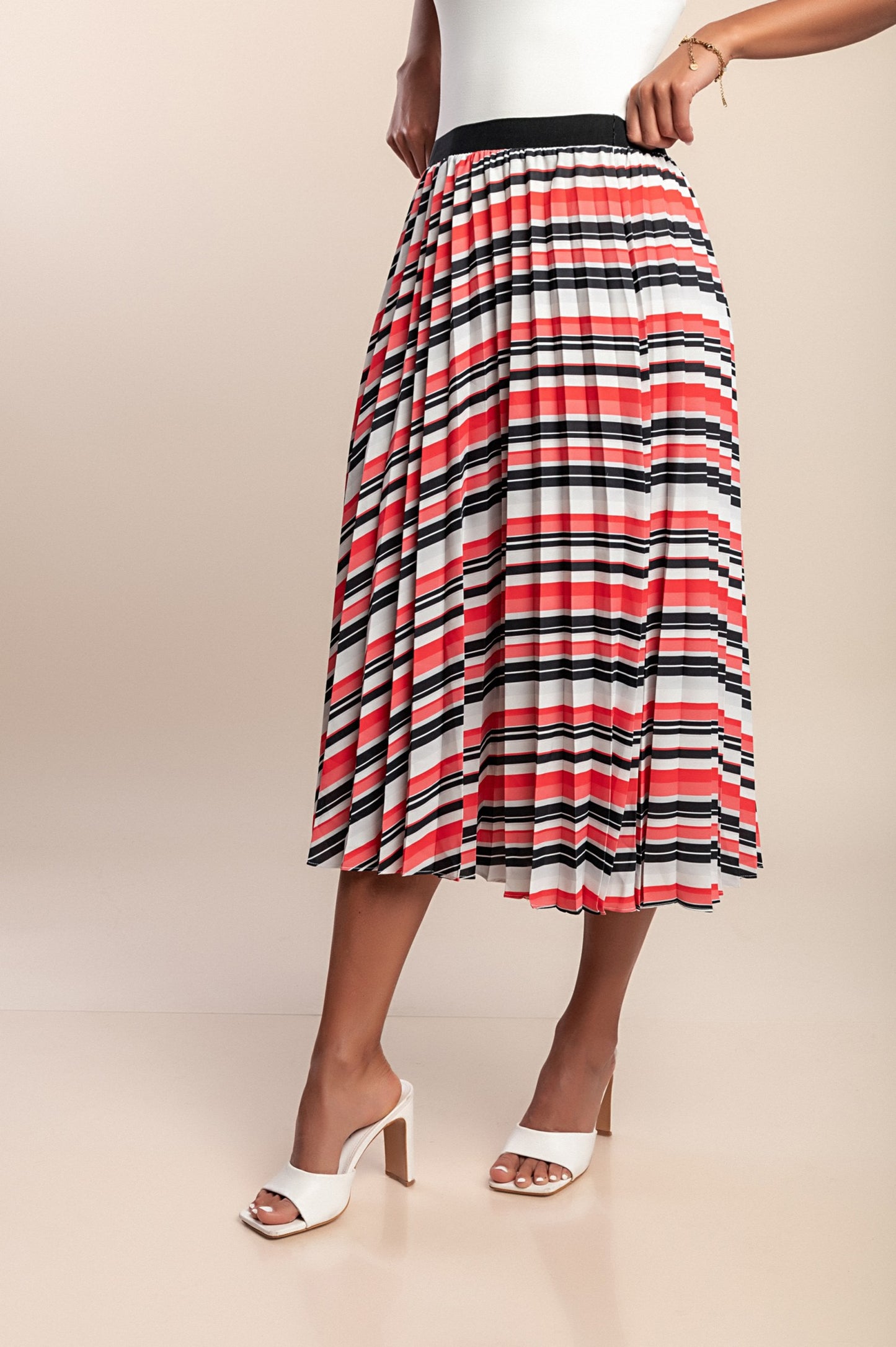 Gonna plissettata taglie forti con stampa, rossa