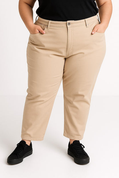 Pantaloni in cotone taglie forti, beige