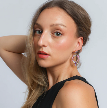 Eleganti orecchini pendenti con strass, ART1049, multicolore