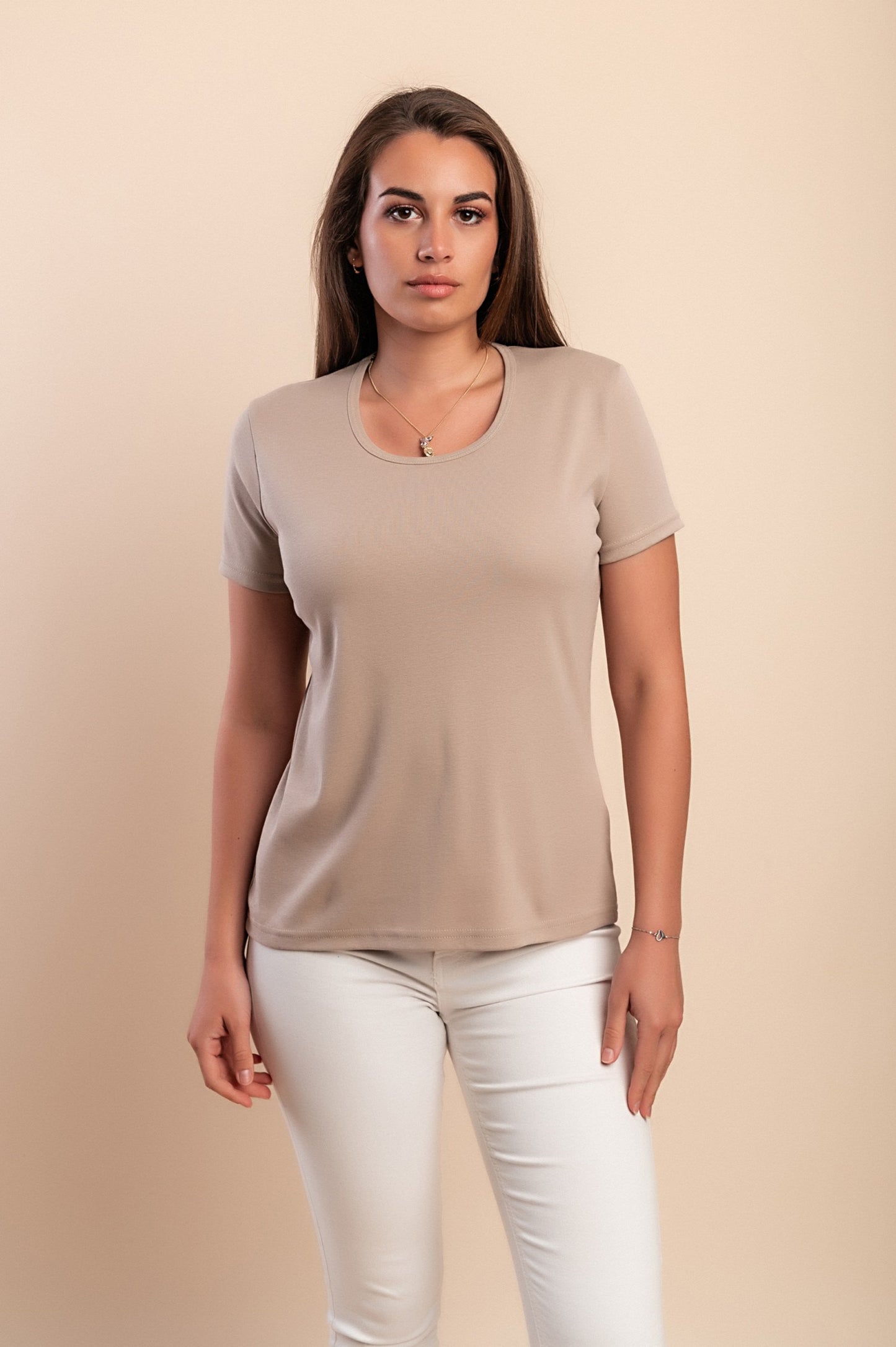 T-shirt in cotone con scollo rotondo, fucsia