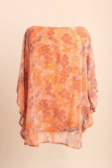 Blusa taglie forti con stampa floreale, arancione