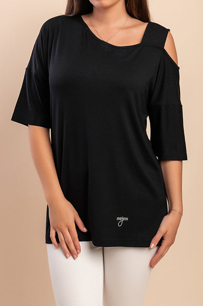 T-shirt con scollo asimmetrico, blu scuro