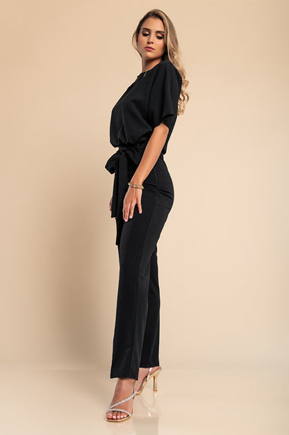 Tuta fashion con pantaloni lunghi ampi e maniche corte  Nelia, albicocca