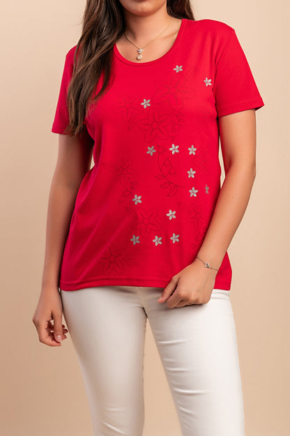 T-shirt in cotone con stampa, rossa