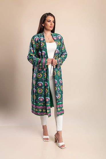 Cardigan lungo con stampa, verde