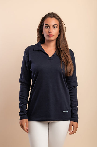 Top a manica lunga in cotone, nero