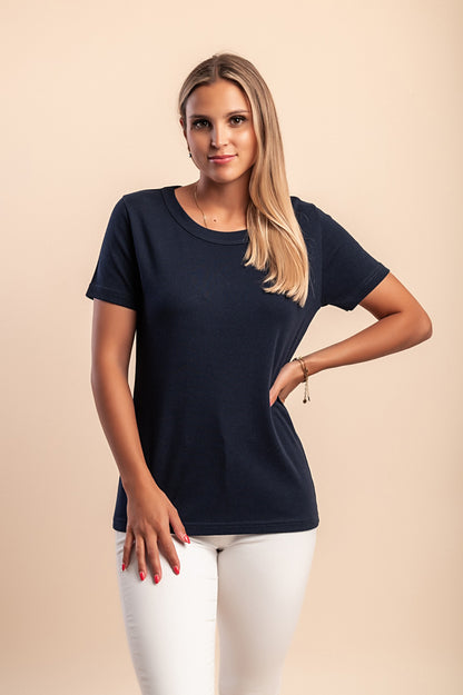 T-shirt in cotone con scollo rotondo, turchese